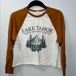 SO Tan and Gray Raglan Crop Top with Graphic